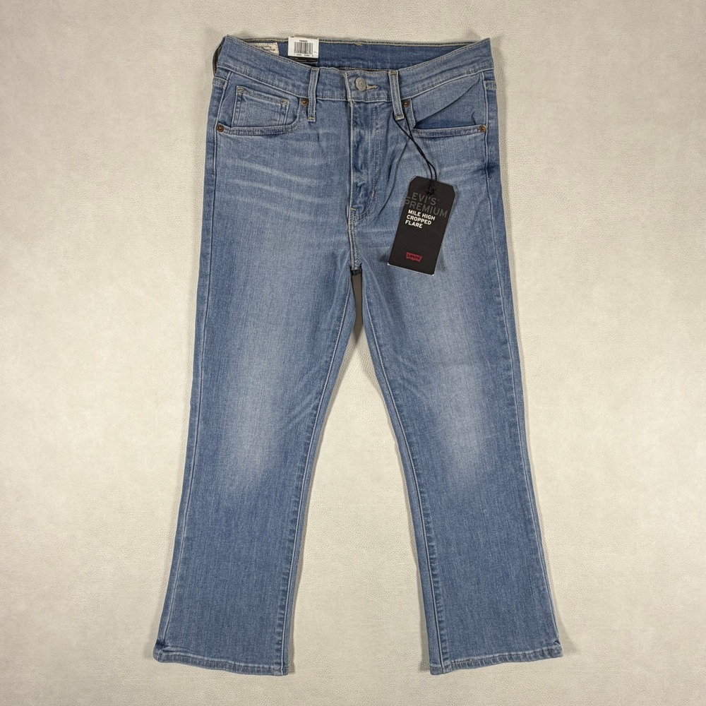 NWT Levis Premium Mile High Cropped Flare Jeans Women 27 Extra High Rise Blue
